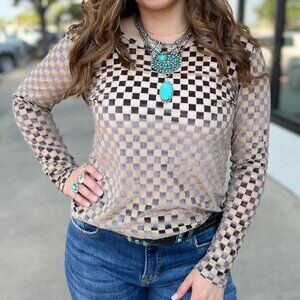 Sweet Dreams Velvet Mesh Top Crew Neck